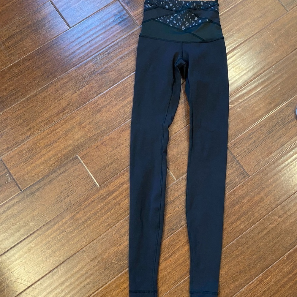 Lululemon Wunder Under Pant Hi Rise Luon Simply Lace Play Dark Slate Black Sz 2